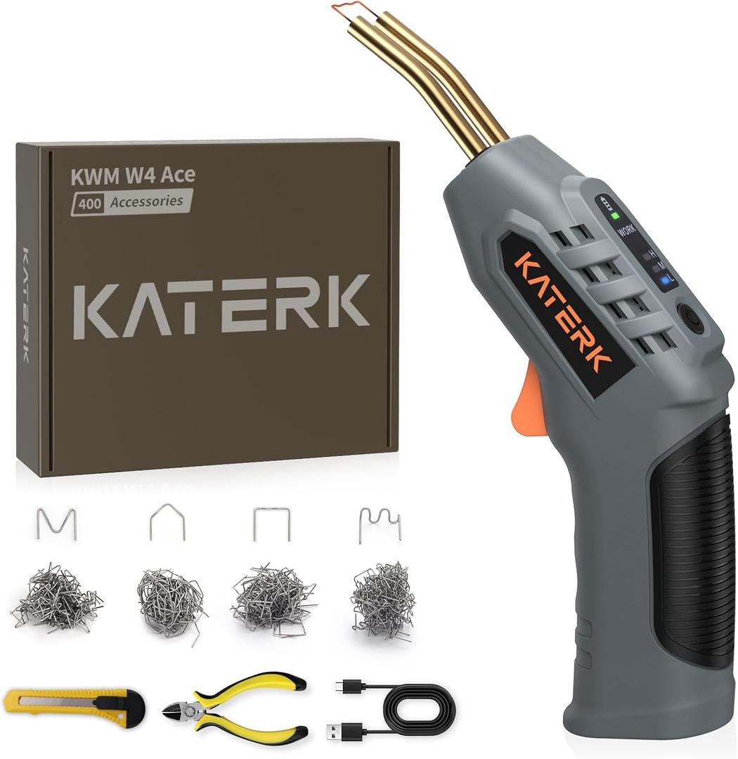 Katerk Cordless Plastic Welder  400 Staples Included, 3-Temperature Settings, USB Rechargeable Portable Plastic Welding Kit, Perfect for DIY Projects, Bumper/Toys Repair