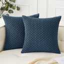 Woaboy Blue Throw Pillow Covers 18x18 Inch Set of 2 Decorative Couch Pillow Covers Farmhouse Soft Corduroy Boho Home Decors for Winter Spring Cushion Bed Sofa Living Room (18" x 18" (Pack of 2), Blue)