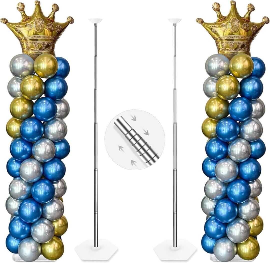 YALLOVE Balloon Column Stand Kit Sets of 2, 7 Feet Height Adjustable Balloon Tower Pillar with Reusable Metal Telescopic Design for Birthday, Wedding, Baby Shower, Graduation Party Decoration