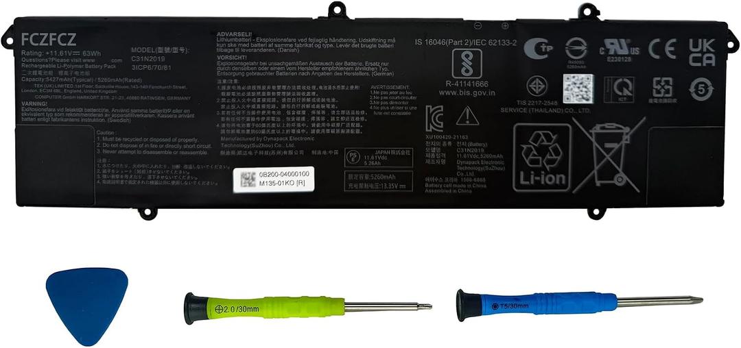 C31N2019 Battery 63Wh 5427mAh Replacement for ASUS VivoBook Pro 14 OLED K3400P M3401Q / 14X OLED M7400 N7400 / 15 OLED KM3500QA Series 0B200-04070000 0B200-04000100 3ICP6/70/81 11.61V 3-Cell