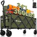 Hikemoon 34'' Extra Long Collapsible Wagons Carts Foldable, 360LBS Heavy Duty Folding Beach Wagon with Wheels, Portable Utility Outdoor Cart for Grocery, Garden, Sports, Camping, Green