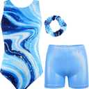 JESKIDS Gymnastics Leotards for Girls Dance Unitards Biketards Matching Shorts Activewear Suits for Girls (Milky Way, 6-7 Years)