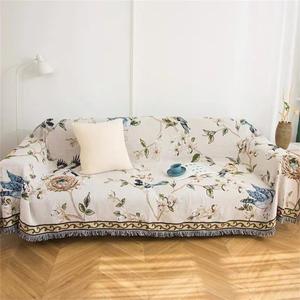 VClife Boho Couch Cover Cotton Linen Beige Sofa Cover Vintage Floral Birds Couch Cover for 2 Cushion Couch Sofa Dog Pet Friendly Non-Slip Loveseat Cover Futon Cover Sofa Cover with Tassel 71"x 118"