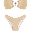 ZAFUL Women's Bandeau Bikini Set Tie Back Swimwear O Ring Strapless Two Piece Bathing Suit Apricot M