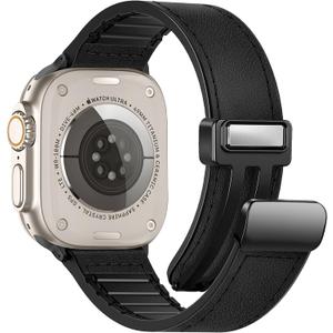 Magnetic Leather Bands Compatible with Apple Watch 42mm(Series 10/11) 41mm 40mm 38mm for Men Women, Genuine Leather with Magnetic Buckle for iWatch Series SE11/10/9/8/7/6/5/4/3/2/1