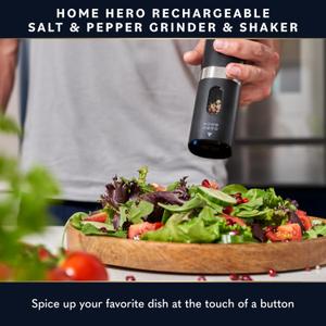 Home Hero Electric Salt and Pepper Grinder Set - Automatic Salt and Pepper Grinder Set Rechargeable. Electronic Salt and Pepper Shakers with LED Light, Electric Pepper Grinder & Salt Grinder, Set of 2