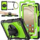 SEYMAC stock Case for Samsung Galaxy Tab A9 8.7'', Full-Body Drop Protection Case with Screen Protector Pencil Holder [360 Rotating Hand Strap] &Stand, Green+Black
