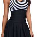 Yonique One Piece Swimsuits for Women Modest Tummy Control Swimdress Vintage Bathing Suits Skirt Swimwear, S