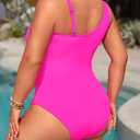 Aqua Eve Plus Size One Piece Swimsuit for Women Tummy Control Bathing Suits One Shoulder Swimwear (Pink, XXL)