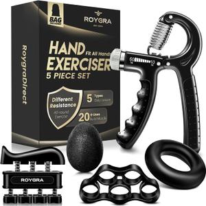 roygra Grip Strength Trainer (5 Pack), Forearm Strengthener Exerciser, Hand Strengthening Devices, Finger Strengthener, Workout Exercise Fitness Equipment, Baseball Climbing Calisthenics Basketball (Black)