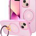 CACOE Magnetic Case for iPhone 13/14 6.1 inch with 360 Rotatable Ring Stand, Compatible with MagSafe Car Phone Mount, Cases Cover Phone Holder for Desk Meeting/Videos Pink