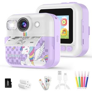 Kids Instant Print Camera, 1080P Children Printable Cameras Christmas Birthday Gifts for Girls Age 3-10, Toddler Toys for 3 4 5 6 7 8 9 10 Year Old Boys with 3 Roller Photo Paper (Purple)