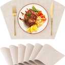 Homaxy Round Table Placemats Set of 6, Washable Wedge Shaped Faux Leather Table Mats, Wipeable Kitchen Dinner Place Mats for Indoor Outdoor, Beige