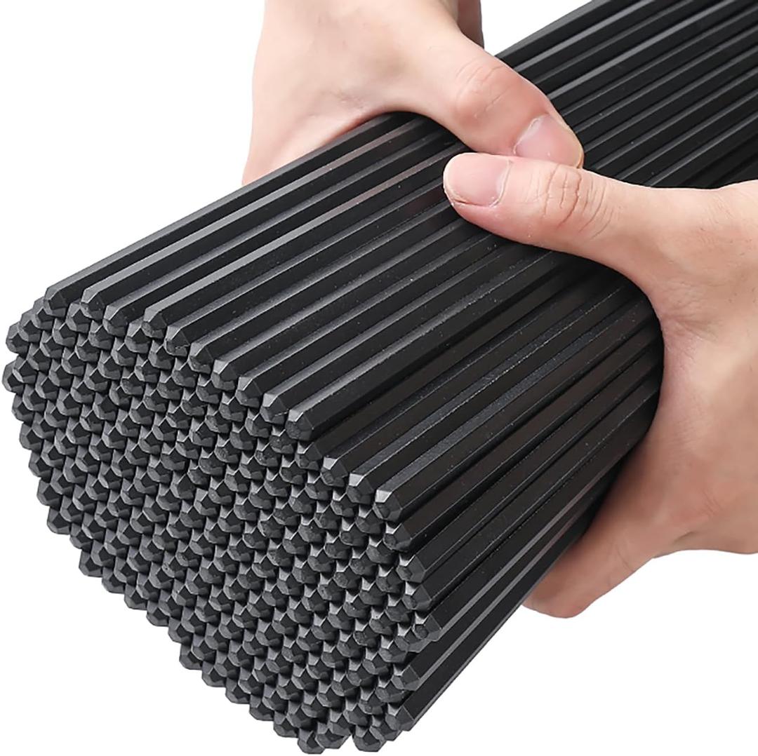 200 Pairs Hexagonal Fiberglass Sushi 24cm/9.4 Inch Dishwasher Safe Non-Slip Chopsticks,Japanese Style Black for Restaurant & Party