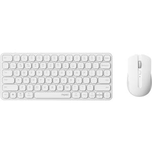 Rapoo 9050S Multi-Device Keyboard and Mouse Combo, 2.4GHz/Bluetooth 5.0/4.0 Wireless Keyboard & Mouse Set for Windows/Mac/Linux/Chrome, Support 4 Devices, Rechargeable, Silent Click, White