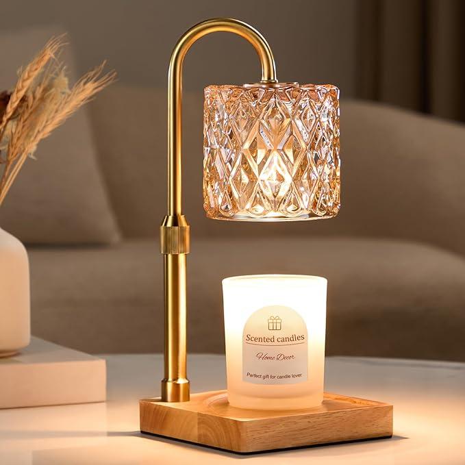 Hongin Candle Warmer Lamp with Timer Dimmable Adjustable Height,House Warming Gifts New Home,Vintage Home Decor with Elegant Amber Glass,Birthday Gifts for Women, Mom, Friend and Sister