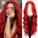 WERD Red Wig for Women 26 Inch Long Wavy Wigs Red Middle Part Cosplay Natural Looking Heat Resistant Synthetic Fiber Wig for Daily Party Costume Use