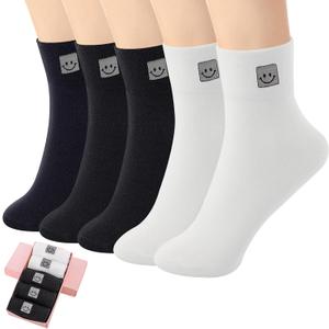 HUGSWEET Thin Soft Cotton Socks for Women above Ankle Mini Crew Bootie Breathable Socks Gifts for Women 5-10 Pairs (Black,black,black,white,white)