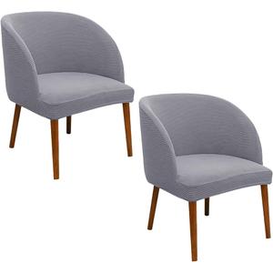 SZJIAHTM 2 Pcs Dining Chair Cover Armchair Wingback Round Curved Back Chair Cover Soft Stretch Mid Century Modern Accent Chair Slipcover for Kitchen Living Room (One Size, Grey)
