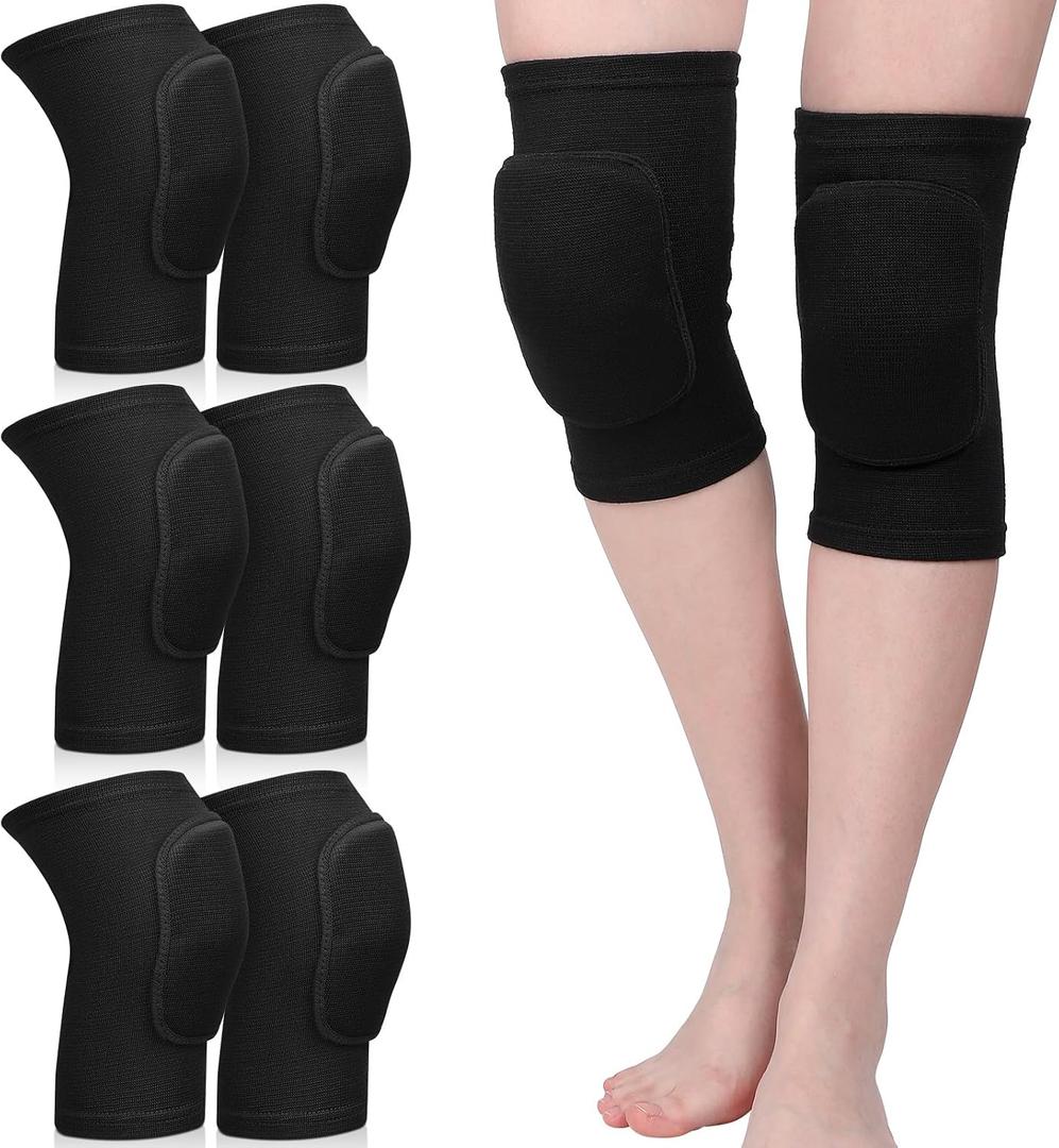 Eurzom 3 Pairs Dance Knee Pads Women Protective Non-Slip Knee Pads for Yoga Cheerleading Pole Floor Dance Volleyball (M, Black)
