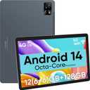 weelikeit 10.1'' Android 14 Tablet 128GB Storage+12(6+6) GB RAM 1TB TF Octa-Core, 2K Display, 6000mAh, 4G-LTE Android Tab, Bluetooth 5.0+2.4G/5G WiFi Tablet, 13MP+8MP, GPS, Type-C, Metal Body, Gray
