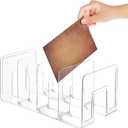 Lemecima 4 Pack Acrylic File Sorter, 4-Section Clear Desktop File Folder Holder Organizer, Thick Office Storage Stand Rack for Book, Envelopes, Mail, Document, Notebook, Binder, Purse, Clutch Divider
