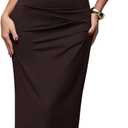 Verdusa Women's Off The Shoulder Dresses Asymmetrical Ruched Sleeveless Maxi Dress (Brown, S)