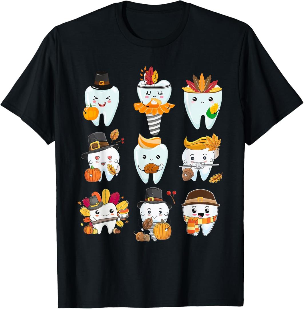 Cute Teeth Dental Squad Dental Assistant Thanksgiving T-Shirt, S