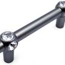 JETLAND Cabinet Drawer Crystal Pulls, 4-Pack, Grey with Clear Glass, 3" Hole Centers, Shining Cross, Cabinet Handles for Dresser Nightstand Furniture, PW6733GY076 (Gray)