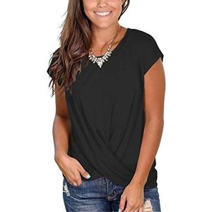 Jescakoo Women's Short Sleeve Round Neck T Shirt Front Twist Tunic Tops Casual Loose Fitted S