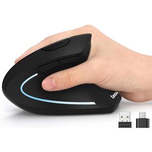 Lekvey Ergonomic Mouse, USB C Wireless Vertical Mouse, Dual Mode Rechargeable USBA & TypeC Ergo Mouse, 1600 DPI, Relieves Wrist Pain and Carpal Tunnel, for Laptop Computer Mac MacBook PC, Black