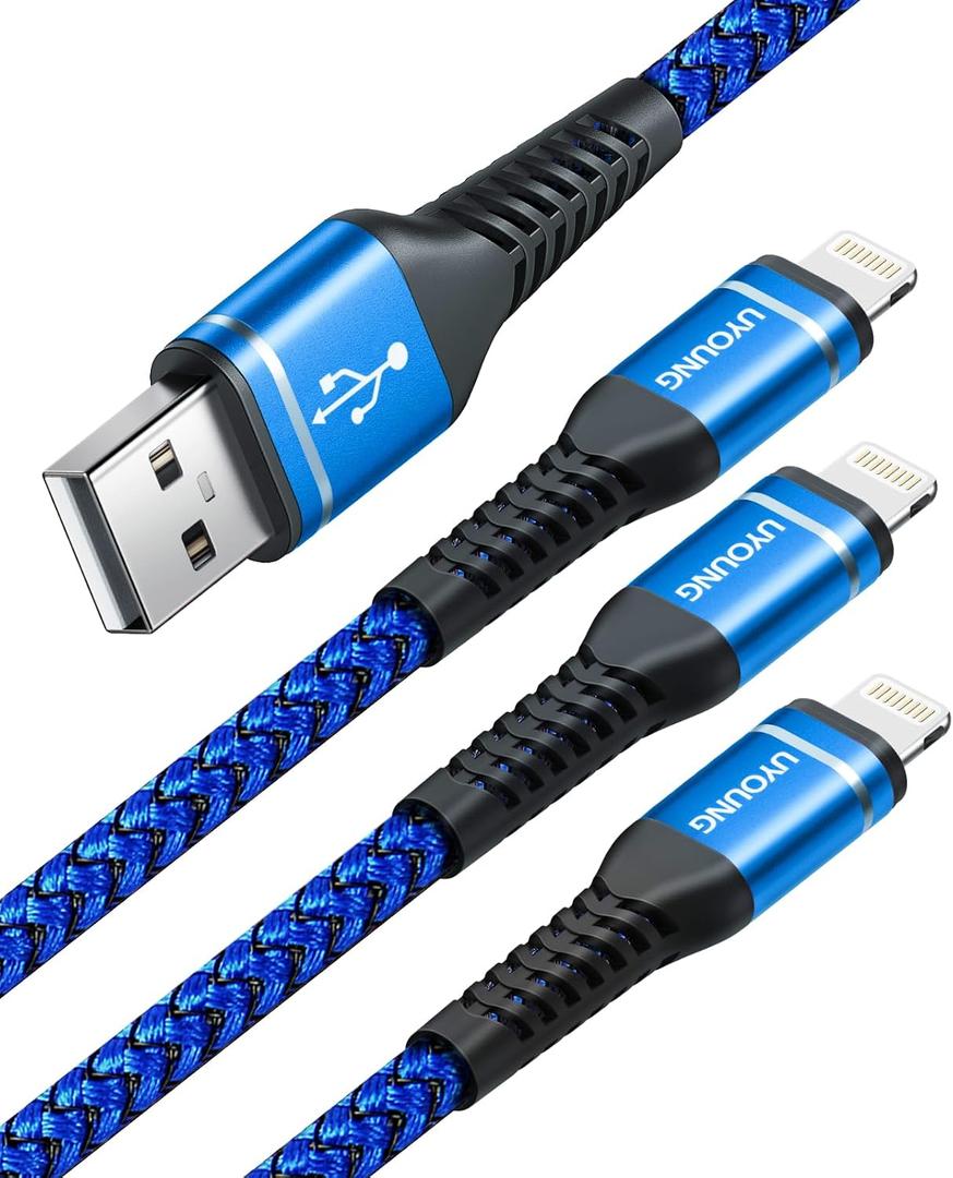 6FT Lightning Cable 3Pack 6 Foot [Apple MFi Certified] iPhone Charger Cable Nylon Braided USB Fast iPhone Charging Cord Compatible with iPhone 14 13 12 11 XS Max XR X 8 Plus 7 6 SE iPad Pro - Blue