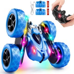 Remote Control Stunt Car 4WD 360° Flip Double‑Sided RC Cars, LED Light Bar, USB‑C Modular Battery, 2.4 GHz Outdoor Beach Toy for Boys 6‑12 Years Old, Birthday & Christmas Kids Gift, Blue, 6.4 x 6.4 x 2.9 inches