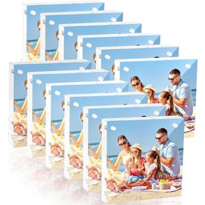 4'' x 4'' Acrylic Picture Frames 12 Pcs, Clear Double Sided Magnetic Photo Frames,Wedding Table Numbers Frameless Picture Frame Desktop Display Holder for Office Home Decoration (Transparent)