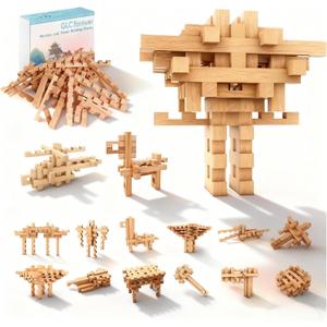15 in 1 STEM Wooden Building Blocks -15+ Shapes, 3D Puzzle, Brain Games, Educational Toys Gift for Kids and Classroom, Montessori STEM Toys for Ages 5+ to Adults
