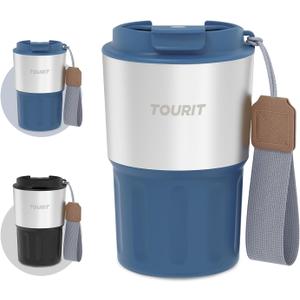 TOURIT 16 oz Travel Coffee Mug Spill-Proof, Insulated Stainless Steel Coffee Mug with Lid & Silicone Sea, Double Wall Vacuum Travel Coffee Tumblers, Cup Holder Friendly Reusable Thermos-Blue Ashes