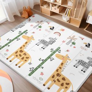 XL Baby Play Mat for Floor, PIGLOG 79" x 71" Foam Play Mat, Foldable Playmat for Playyards, Waterproof Anti-Slip Floor Playing Mats for Babies, Toddlers, Infants, Reversible Baby Crawling Mat, Giraffe (79 X 71 X 0.4)