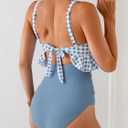 B2prity Womens One Piece Swimsuit Tummy Control Ruffled Bathing Suit V Neck Cutout Swim Suit Tie Back Swimwear (Blue, XL)