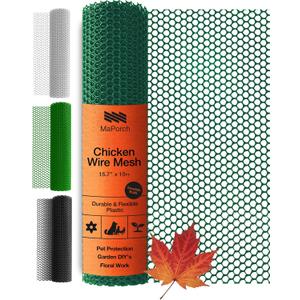 MaPorch Plastic Wire Mesh Fence - Hunter Green, 15.7" x 10 ft - Plastic Chicken Wire Fencing for Dogs, Rabbits & Poultry - Chicken Netting Barrier - Balcony Netting for Pets - Balcony Cat Barrier MaPorch Plastic Wire Mesh Fence - Hunter Green, 15.7" x 10 ft - Plastic Chicken Wire Fencing for Dogs, Rabbits & Poultry - Chicken Netting Barrier - Balcony Netting for Pets - Balcony Cat Barrier
