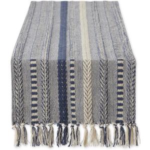 DII Farmhouse Braided Stripe Table Runner Collection, 15x108 (15x113, Fringe Included), French Blue