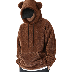 Men's Bear Ear Hoodies Drawstring Long Sleeve Fleece Sweatshirt Fuzzy Pullover Tops Size Large