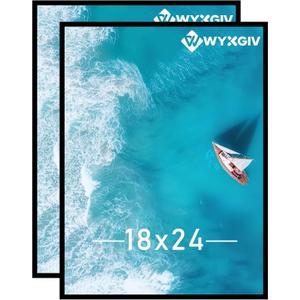 18x24 Picture Frame Set of 2, Scratch-Proof Black Frame Lightweight yet Sturdy Display Poster Artwork 18 x 24 Horizontally/Vertically - Slide-In Strips|2 Packs|Black|18"x24"