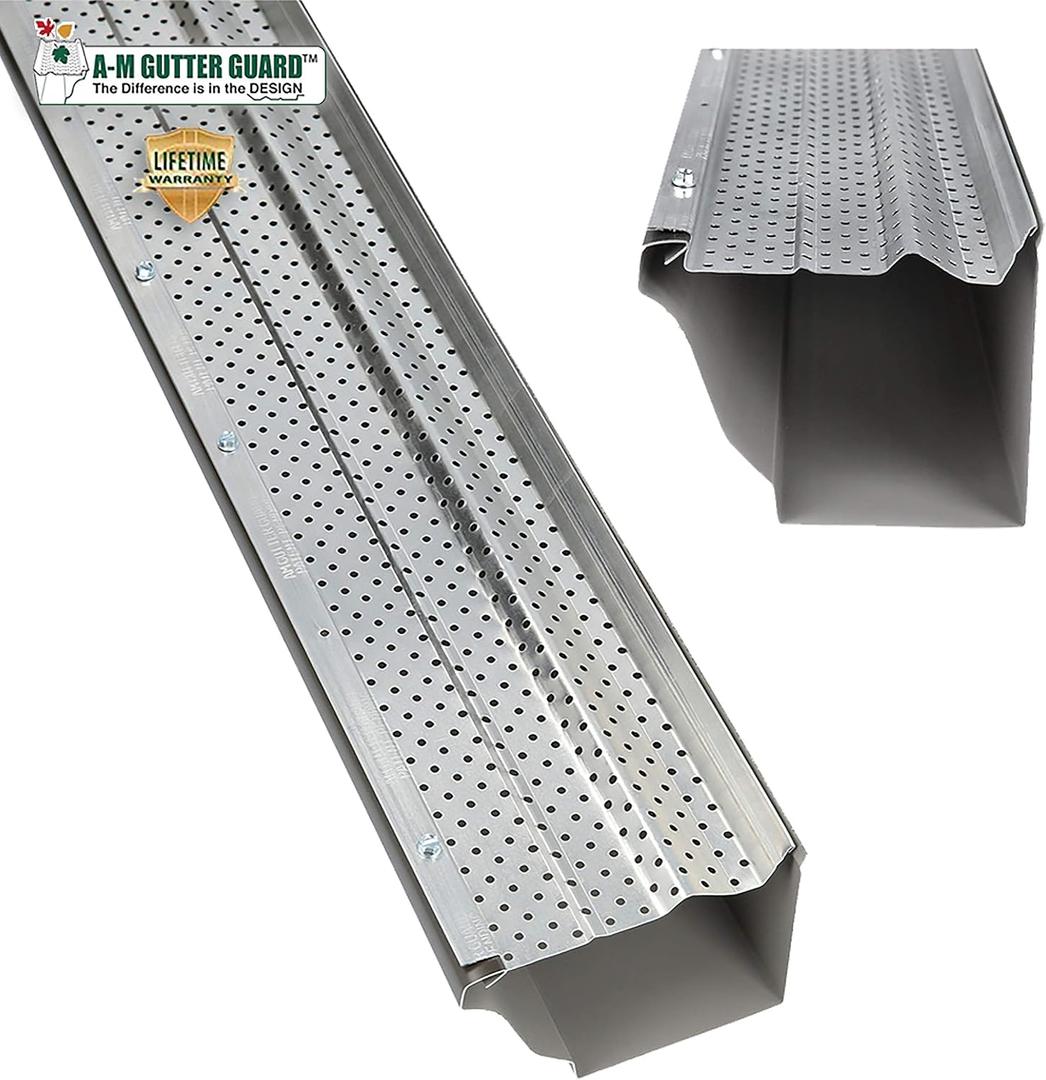 A-M Gutter Guard Premium Heavy-Duty Lifetime Quality Aluminum - Leaf & Debris Protection, (5 Inch - 100 Feet, Mill Finish) - DIY Easy - Made in The USA