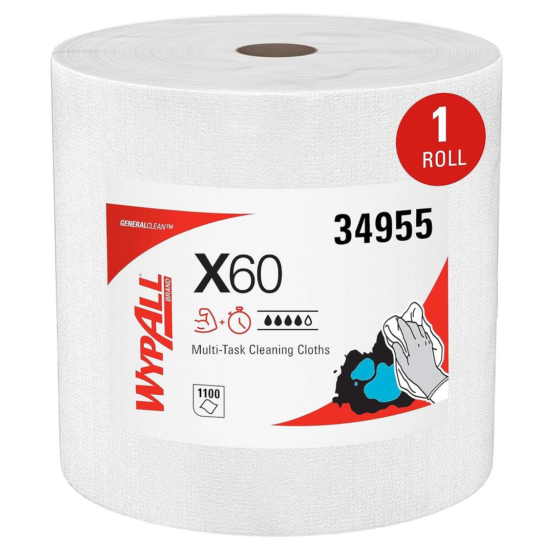 WypAll GeneralClean X60 Cloths Multi-Task Cleaning Wipes, Jumbo (34955), Strong and Absorbent Towels, White (1 Roll of 1,100 Sheets, 1,100 Sheet Total)