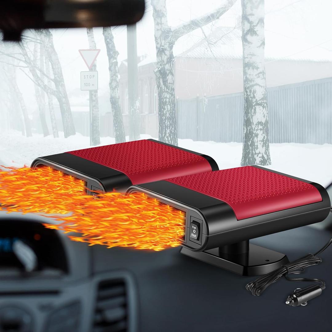 2 Pcs 12V 150W Portable Car Heater Defroster 2 in 1 Modes Automobile Windscreen Fan Heating and Cooling Windshield Fan Defroster Demister with Plug into Cigarette Lighter (Red)