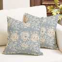 RABUSOFA Floral Vintage Pillow Covers 18x18 Set of 2 Sky Blue Boho Neutral Accent Decorative Outdoor Cushion Covers Decor for Couch Sofa Modern(2602B-18)
