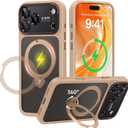 For iPhone 17 Pro Case: 360 Spin Magnetic Stand, Camera Protection (Compatible with MagSafe) [18FT Military Protection] Shockproof Matte Translucent Phone Cover for iPhone 17 Pro 6.3", Gold
