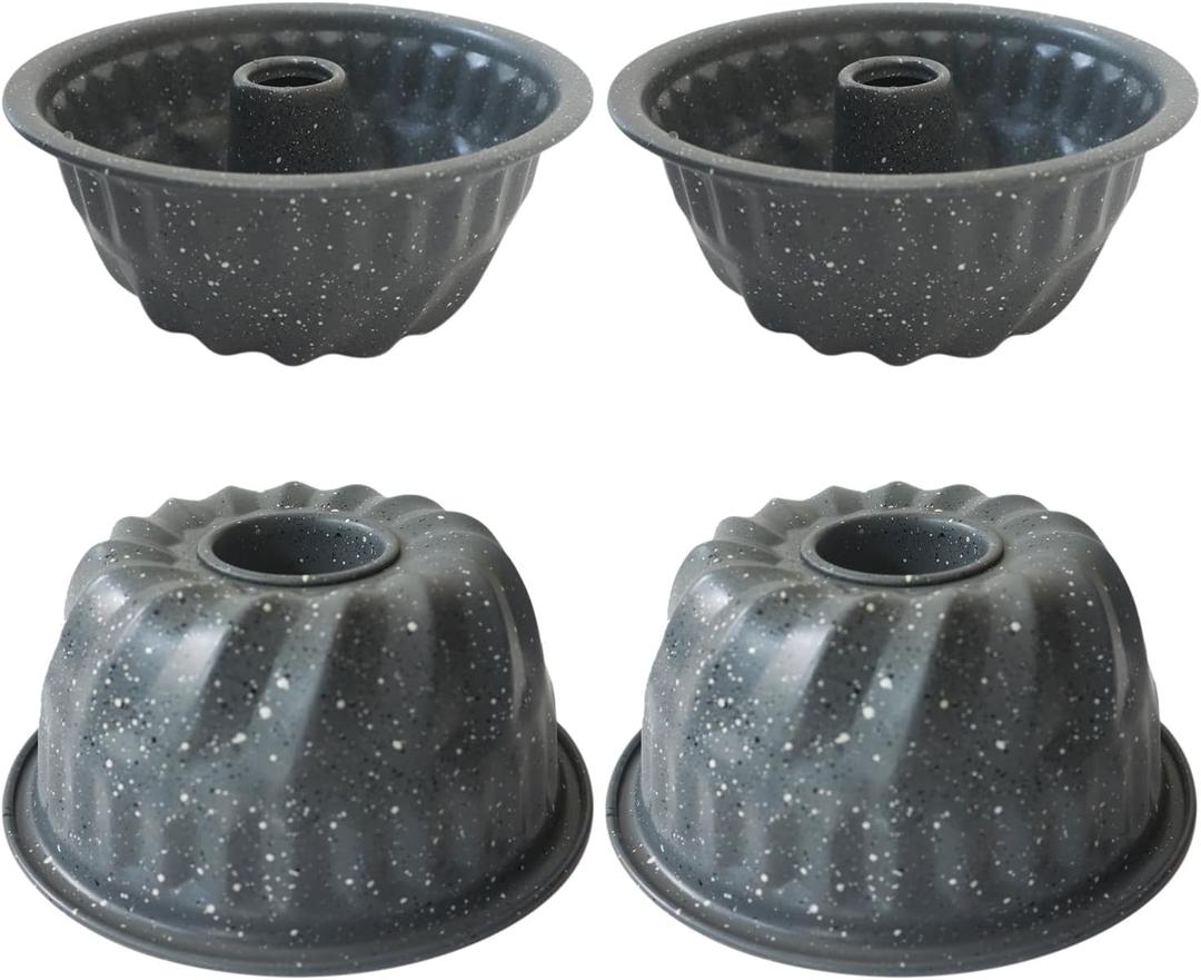 4PCS Small Bundt Cake Pan, Mini Bundt Pan, Nonstick Fluted Tube Cake Molds, Carbon Steel Round Pound Cake Pan, Reusable Baking Cup for Kugelhopf, Cake, Brownie - 4InchMarble