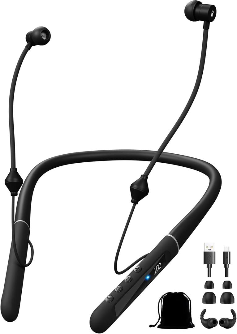 Air Tube Bluetooth Headphones with 28Hour Playtime,Emf Free Earbud for Radiation Protection,Anti Emf Headphone with LED Display, High Audio Quality,Mic and Control,Airtube Earphone for Sleep,Work,Gym