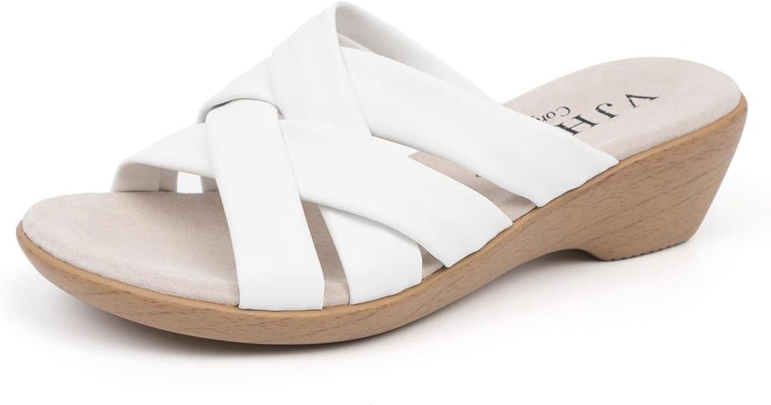 VJH confort Womens Slides Sandals Orthopedic Slippers,Comfortable Wedge Platform Slip Flops Flip Casual Walking Sandals (10, White)